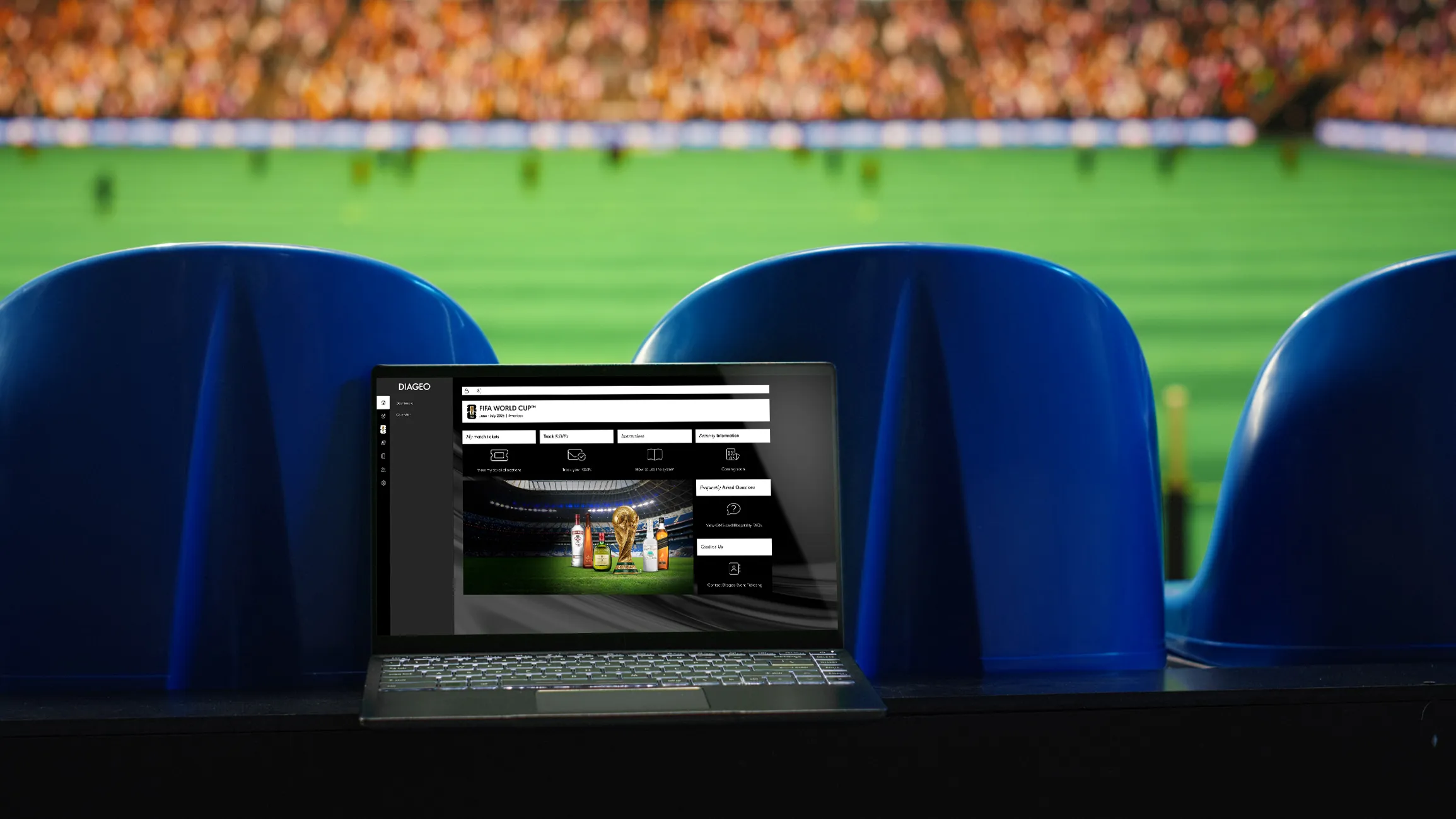 The ticket management platform on a laptop at the stadium
